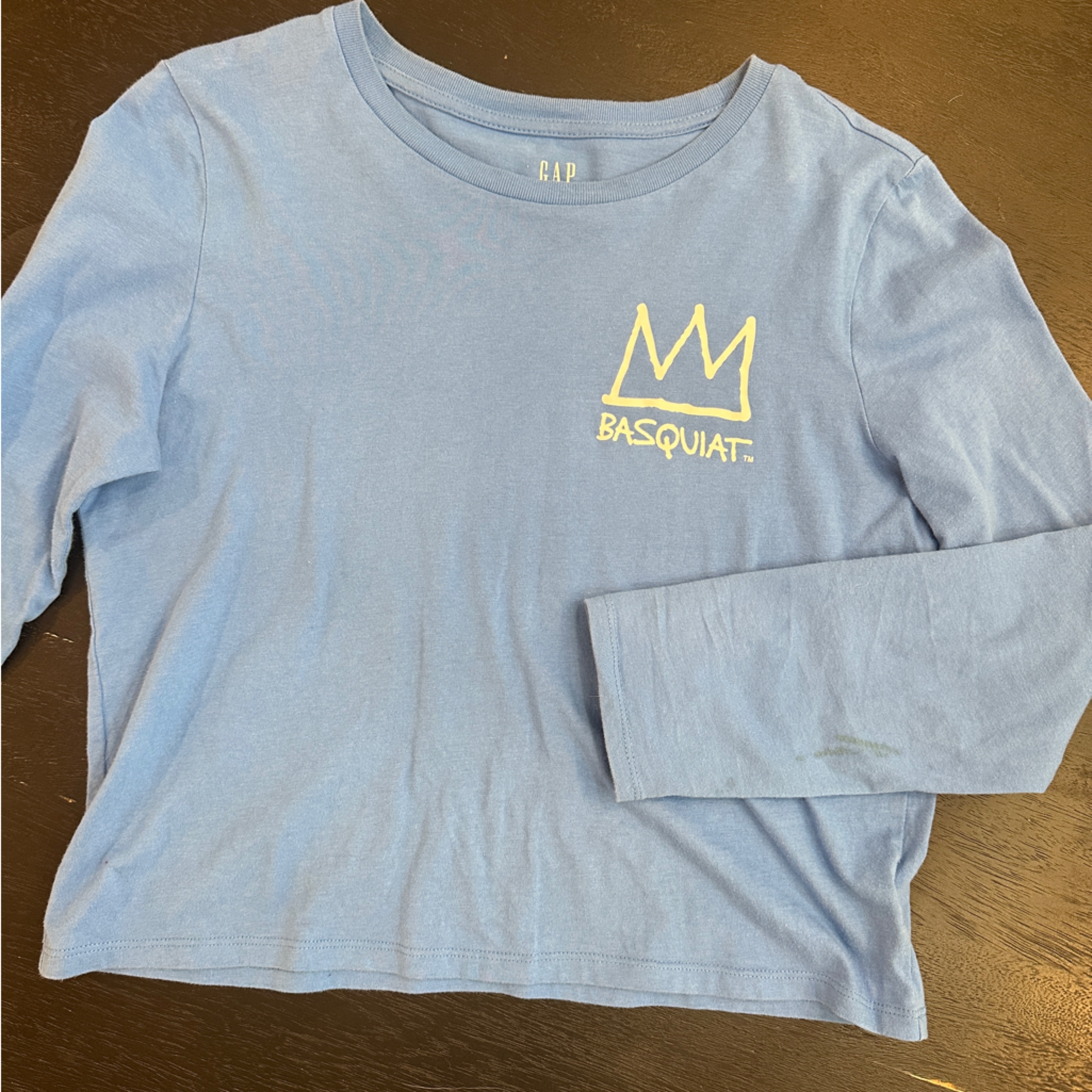 Gap Light Blue Long Sleeve Tee With Yellow Crown Graphic